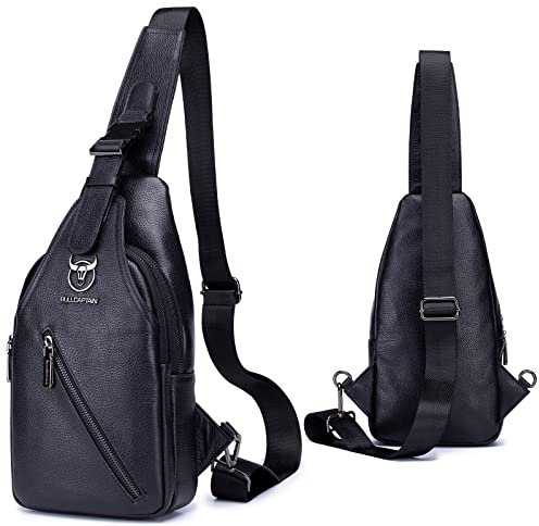 Brusttasche Herren Leder Multipurpose Klein Sling Bag Modische Freizeit Backpack Wasserfest Crossbody Messenger Bag Umhängetasche Reise Rucksäcke Vintage Sling Schulter Bag für 7.9 Zoll IPad,Black