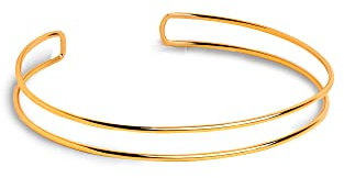 SINGULARU - Double Ring Choker - Starre Doppelhalskette am Hals befestigt - Messing-Choker mit 18 Kt vergoldeter Oberfläche - Verstellbare Halskette - Schmuck für Damen