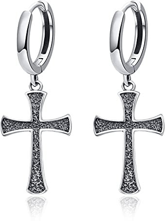 Silberne Kreuz Ohrringe 925 Sterling Silber Kreuz Huggie Hoop Silber Kreuz Hoop Ohrringe Kreuzschmuck für Männer Frauen