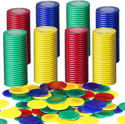 FGen 400 Pcs Kunststoff Pokerchips 6 Farben,Mini Poker Chips Spielsteine,Kleine Lernzähler,Bingo Blanko Chips Karte für Kinder Belohnung1,18 Zoll (C)