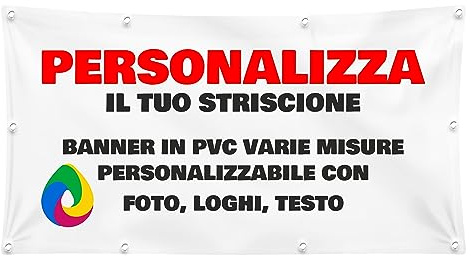 Banner striscione personalizzato in pvc con occhielli 100 x 250 cm Personalizza con foto, logo, testo