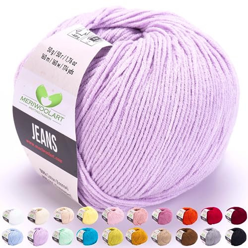 MeriWoolArt® Lavendel Baumwollgarn zum Stricken und Häkeln, Textilgarn, Stoffgarn, Baby Wollgarn für Handarbeiten, Babykleidung, Amigurumi, Babydecke, Pullover, Mützen und Accessoires