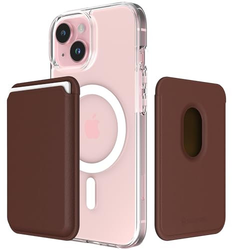 Sinjimoru Magnetic Wallet für Handy, Premium Vegan Leder Telefon Brieftasche für MagSafe 3-Karten-Halter Kompatibel mit iPhone 16 Plus Pro Max 15 14 13 12 Serie. M-Viica Braun
