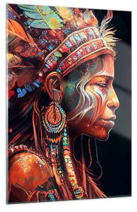 Bilder auf Glas Schamane Indisch Ayahuasca Glasbild 50x70cm Wandbilder Dekoration Wohnzimmer Schlafzimmer Küche Deko Klein Wanddeko Bild im Glas Wand Kunstdruck Art Modern Wall Decor GPA50x70-5744