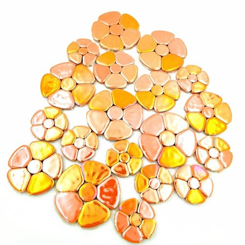 500g zufällige schillernde Blume Keramik-Mosaik-Fliesen für DIY-Handwerk, 3 Größe Blumen Mosaik-Stücke für Kunstwerk, Fotorahmen, Tassen, Blumentöpfe, Vasen, machen Trittsteine (Orange)