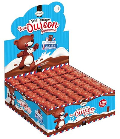 CEMOI - Présentoir L’Authentique Petit Ourson Guimauve, Chocolat au Lait – Fabriqué en France, 140 Pièces