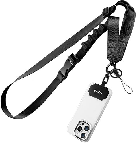 Azrra Phone Lanyard Crossbody, Cellphone Lanyard for Around the Neck, Adjustable Anti Theft Phone Strap, Black Crossbody Strap for iPhone Case, Keys, Earphone, Sunglasses, Wallet