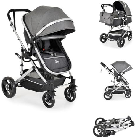 Moni Kinderwagen Ciara Tragetasche Sportsitz Wickeltasche faltbar Sitz umkehrbar, Farbe:grau/schwarz