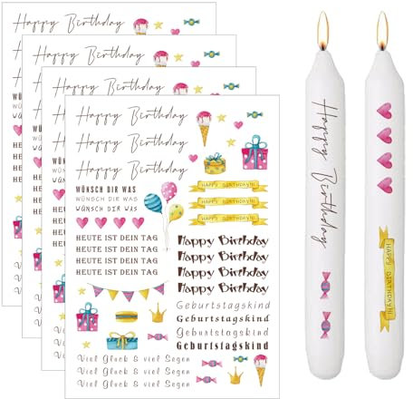 Bolosa 4 Stück Kerzentattoos Geburtstag, Kerzen Tattoo, Wasserschiebefolie, Kerzen Tattoo Geburtstag, Kerzensticker, Tattoo Folie Kerzen, für Gestaltung von Kerzen und Keramik, DIY B