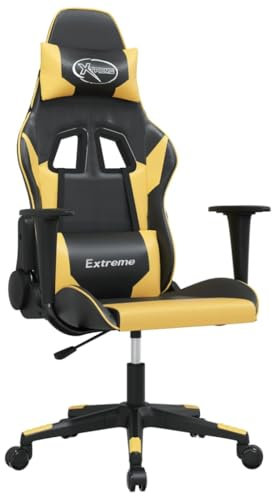 vidaXL Gaming Stuhl Racing Chefsessel Bürostuhl Drehstuhl Sportsitz Bürosessel Schreibtischstuhl Computerstuhl Schwarz Golden Kunstleder