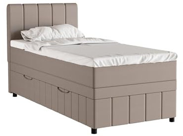 Avalon Boxspringbett 90 x 200 cm Doppelbett mit hochwertiger Bonell-Matratze und Topper, Polsterbett mit Bettkasten, Schlafzimmer, Bequem, Modern, Stilvoll
