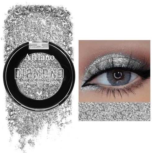 DE'LANCI Silber Grau Glitzer Lidschatten-Make-up,Schimmernder Silber Graue Lidschatten,Silberner Metall-Pressed-Puder Lidschatten,Hochpigmentiert & Wasserfest, Lang Anhaltend,Vegan&Talkfrei #11