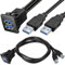 Xiatiaosann USB3.0 Square Panel Mount Cable, Dual USB 3.0 Male to Female AUX Flush Panel Mount Extension Cable with Buckle for Car, Boat or Motorcycle (3FT/1m)