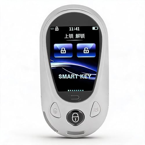 Smart LCD Touch Screen Remote Control Key, Keyless Entry Anti-Lost Car Key with Bluetooth 5.0 for One Start Vehicles, Zinc Alloy, 800mAh Battery (Silver)