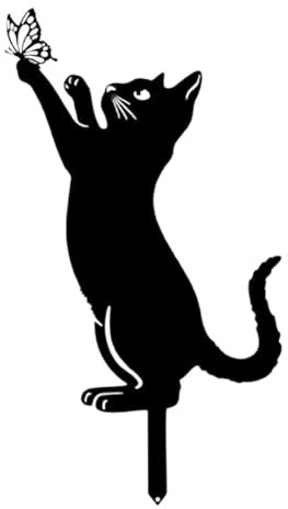 De Chat Noir - Statue de Chat en Métal Mignon pour Jardin, Artisanat Raffiné pour Pelouse de Cour, Décoration de Patio