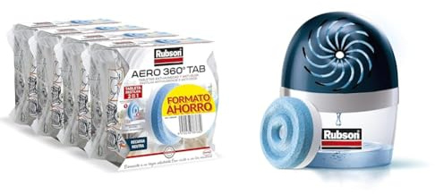 Rubson AERO 360° Tabletas de recambio de olor neutro, absorbe humedad y neutraliza malos olores & AERO 360º Deshumidificador recargable (1 dispositivo y 1 tableta de 450 g), absorbe humedad