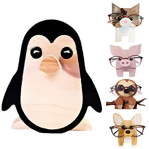 Lidzopas Supporto per occhiali in legno, a forma di pinguino, per occhiali, idea regalo, decorazione per casa e ufficio