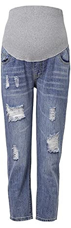 Jeans Premaman Donna Pantaloni Premaman Donna Estivi Donna Incinta Jeans Vita Alta Elastico Cintura maternità Pantaloni Casual Strappati Denim Pantaloni Leggins Premaman Donna Salopette (Blue, L)
