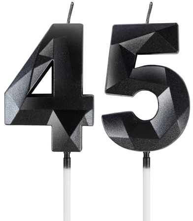 Schwarz Kerzen zum 45th Geburtstag, 3D Schwarz Zahl 45 Kerze für Kuchen, Frauen Männer 45th Geburtstag Dekorationen, Schwarz Kuchendekorationen, Schwarz Kerze Kuchen für Geburtstagsfeier Hochzeitstag