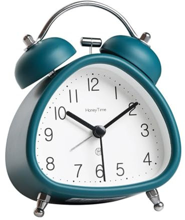 Wecker, Metall-Wecker mit Doppelglocke, leise, nicht tickender Wecker, Retro-Vintage-Wecker, Schreibtisch, Tisch, Nachttisch, mit Nachtlichtfunktion für schwere Schläfer (Blau)