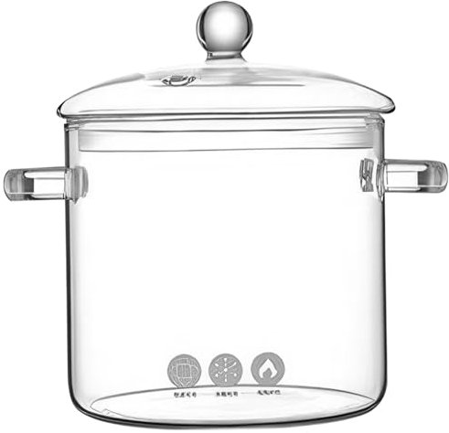 Cndiyald Ollas de Vidrio para cocinar en la Estufa, Olla de Fuego Lento de Vidrio Transparente 3L Estufa de Utensilios de Cocina