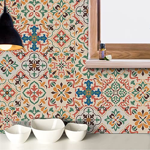 HORIWE Tile Stickers Vintage Moroccan Wall Decal Sticker Adhesive Tile Art DIY Kitchen Bathroom Backsplash Floor Home Decor PVC Waterproof Oil Proof New 4x4 Inches 24pc