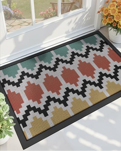 COLOR&GEOMETRY Fußmatte Außen Schmutzfangmatte 43x76cm, Stilvolle Design Fussmatte mit Modernem Muster, rutschfest & Wetterfest – Waschbare Fußmatte Außen für Eingang, Terrasse, Balkon, Haustür