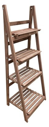 FERRETERIA LEPANTO Estantería para Plantas, Interior y Balcón, Soporte Flores, Escalera de 4 peldaños Plegable de Madera (Miel)
