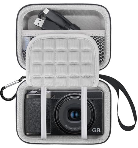 Lacdo Camera Carrying Case for RICOH GR III HDF/GR IIIx HDF/GR IIIx/GR III/GR II/GR Digital Camera, Hard EVA Protective Camera Storage Trave Bag, Mesh Pocket fits Batteries, USB Cable, Gray