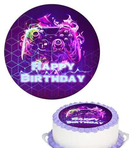 Gleevio Geburtstag Tortenaufleger Gamer,Essbare Happy Birthday Tortendeko Gamer Ø 20cm,Gaming Tortendeko Junge,Esspapier Videospiel Kuchen Deko,Happy Birthday Cake Topper Gaming Torten Deko Essbare