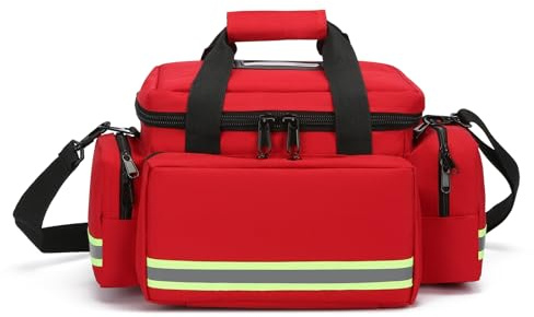 3DTengkit Notfalltasche für medizinische Trauma, leer, Deluxe, große Erste-Hilfe-Tasche mit abnehmbaren Trennwänden, ideal für EMT, EMS, häusliche Gesundheitspflege, rot, Einheitsgröße, modisch
