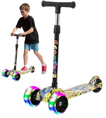 Faltbare Kinder -Roller -Buntes Graffiti -Roller mit Hellen Flash -n, verstellbare Höhe und Nicht -Slip -Brücke, stabile und sichere Roller mit DREI Wellen, ideal für Freizeit, Balad, Balad,