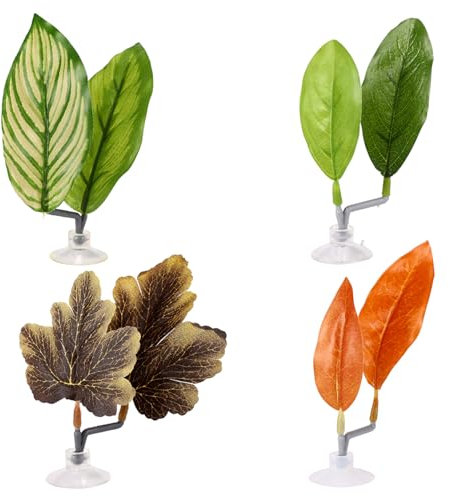 Lyreh 4pcs Betta Leaf Hammocks, Adjustable Plastic Betta Bed Resting Spot Tank Decor Aquarium Plant Decoration with Suction Cup & Bracket for Four-Eyed Silk Fish Guppy to Rest (Yellow, Green, Brown)