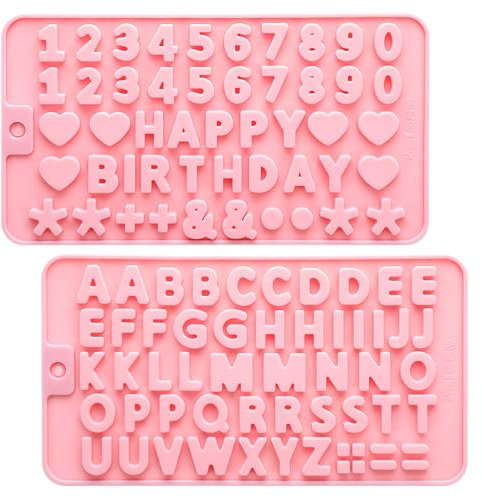 Nogeqi 2 stampi in silicone per lettere, con numeri riutilizzabili, in silicone, per torte, fondenti, caramelle, sapone (rosa)