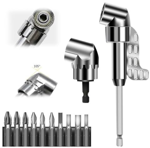 2025 Neu Corner Tool Screw,105° Winkelschrauber Vorsatz Adapter,Hub with Multi-function Bend Screwdriver Bit, 1/4-Zoll Sechskantschaft Winkelbohraufsatz, für Garage, Bauarbeiter (Kurz + Lang)