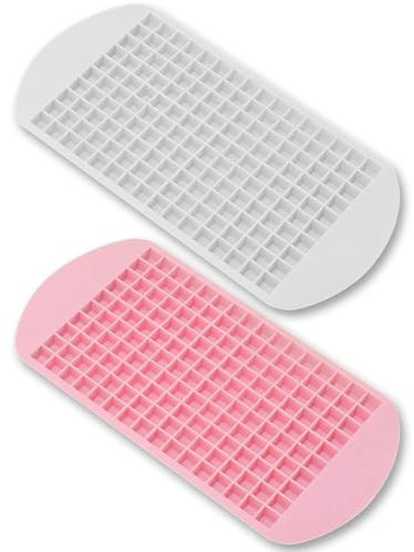 2Pcs Silicone Ice Cube Tray,Baby Food Freezer Small Mold,Reusable Grid Shapes Lid Cubes Moulds,Nonstick Silicon Mini Ice Cube Trays Containers,for Maker Cocktail Whiskey Square Icecube (Pink, White)
