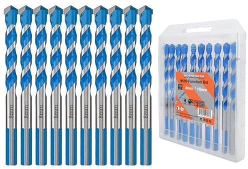 10Pcs Concrete & Masonry Drill Bits Set, 8mm Multi-Function Drill Bit Set | Industrial Strength Carbide Tip Drill Bits Set for Ceramic Tile, Porcelain, Concrete, Marble, Brick, Cement, Glass, Plastic