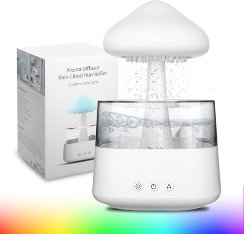 Regenwolken Luftbefeuchter, 450ML Luftbefeuchter mit 3 Modi und 7 RGB-Effekte, Geeignet für Schlafzimmer, Wohnbereiche, Büros sowie Kinderzimmer (CH08 Weiß)