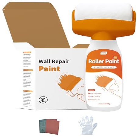 White Paint for Wall 500g White Wall Paint Roller Kit - Wall Repair Paint All-in-One Detachable Roller Lid for Walls, Skirting Boards & Touch-Ups Fast Drying Paint(Includes Sandpaper & Gloves)