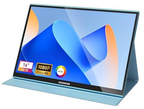 GEEKOM Monitor portátil (2025), 16 pulgadas 1200P FHD monitor USB C HDMI visualización de computadora HDR cuidado de los ojos visualización externa con cubierta inteligente para PC Mac portátil