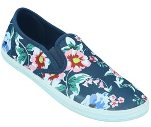Ladies Dr Keller Stylish Floral Canvas Slip-On Shoes Comfortable Wide E Fit with Elastic Gusset Inserts, Breathable Cotton, Durable Construction in Vibrant Summer Prints
