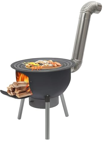 Estufa de leña portátil, estufa de camping, tienda de campaña, estufa de leña de hierro fundido con 4 anillos de wok y bandeja para cenizas, chimenea y parrilla, para camping, cocina al aire libre y