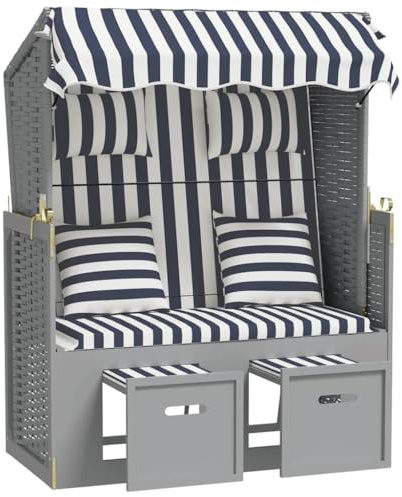 Fisinber Fauteuil de plage avec coussins, rotin synthétique et bois de sapin massif, chaise longue avec repose-pieds extensibles et dossier réglable, meubles de jardin pour terrasse et balcon, bleu