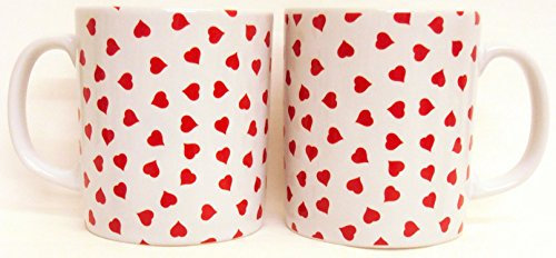 Love Hearts Mugs Set of 2 Porcelain Red Hearts Mugs Hand Decorated in the UK Free UK Delivery