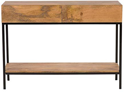 Console Industrielle avec rangements 2 tiroirs en Bois manguier Massif et métal Noir L110 cm YPSTER