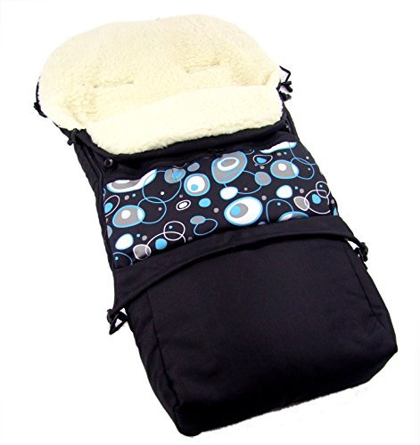 Rawstyle 3 in 1 Winterfußsack (Schwarz + Blaue Blasen) 110cm & 85cm *Muster* aus LAMMWOLLE für Kinderwagenschale, Kinderwagen, Schlitten und Buggys Fußsack Wolle