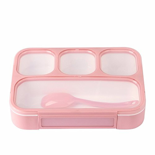 LUNCHLICIOUS Lunch Box Bento Box Brotdose Meal Prep Pink Mikrowellengeeignet auslaufsicher 4 Fächer mit Löffel - Lunch to go (Rosa)