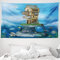 ABAKUHAUS Fantasie Wandteppich und Tagesdecke, Fantasie Fischerhaus aus Weiches Mikrofaser Stoff Waschbar ohne Verblassen Digitaldruck, 230 x 140 cm, Blau Braun Grün