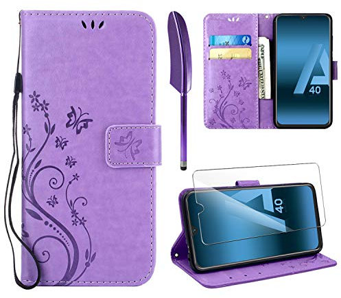 ivencase Lederhülle Kompatibel mit Samsung Galaxy A20e Hülle und Schutzfolie, Wallet Case Handyhülle PU Leder Tasche Case Kartensteckplätzen Kompatibel mit Samsung Galaxy A20e (Hellviolett)