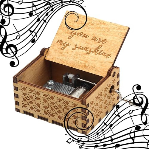 MINGZE Caja de música de Madera manivela, Pure Hand-Classical Music Box Hand-Wooden Music Box Creative Wooden Crafts Best Gifts, Variedad de Estilos (You Are My Sunshine)